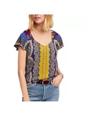 Moulinette Soeurs Teresita Paisley Flutter Sleeve Blouse Sz 4 Anthropologie
